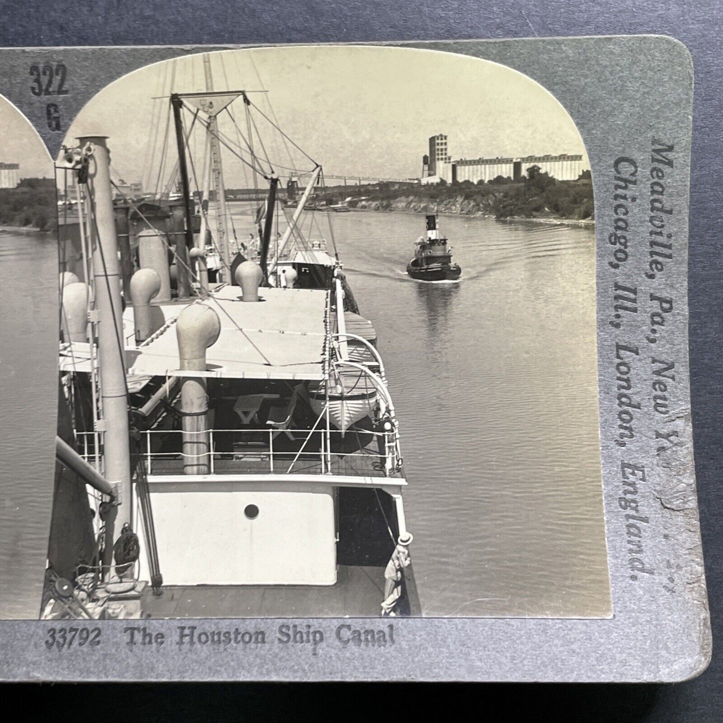 Antique 1918 Ship Canal Buffalo Bayou Houston Texas Stereoview Photo Card P1305