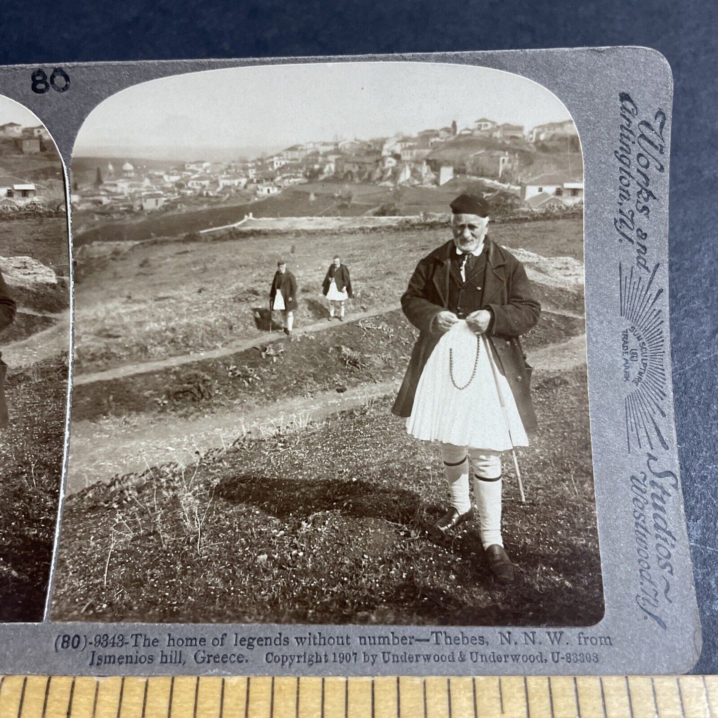 Antique 1907 Man In Traditional Greek Clothing Greece Stereoview Photo Card 4455