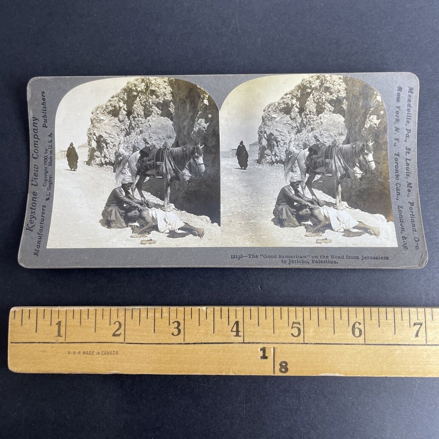 Antique 1900 Aiding A Dying Man Jericho Palestine Stereoview Photo Card P1036