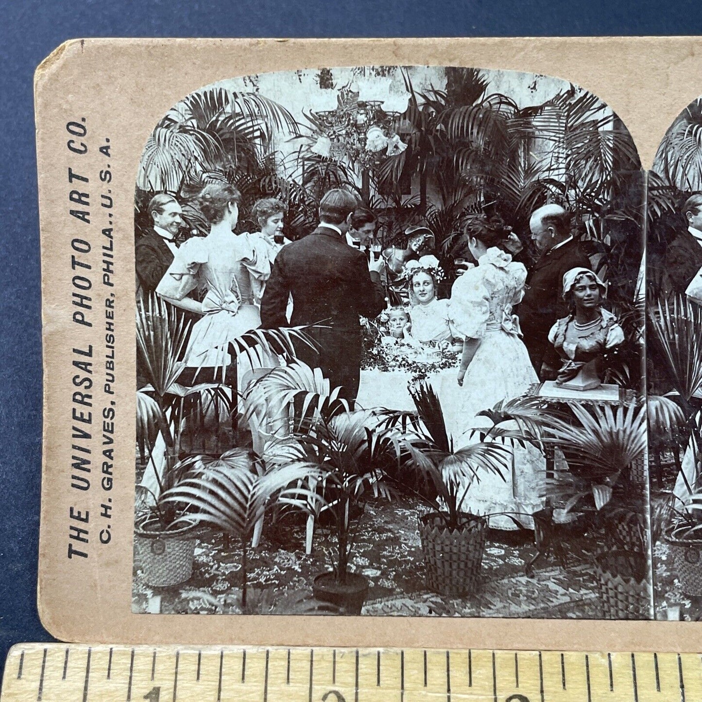Antique 1897 A Wine Toast To Bride And Groom Stereoview Photo Card P2944