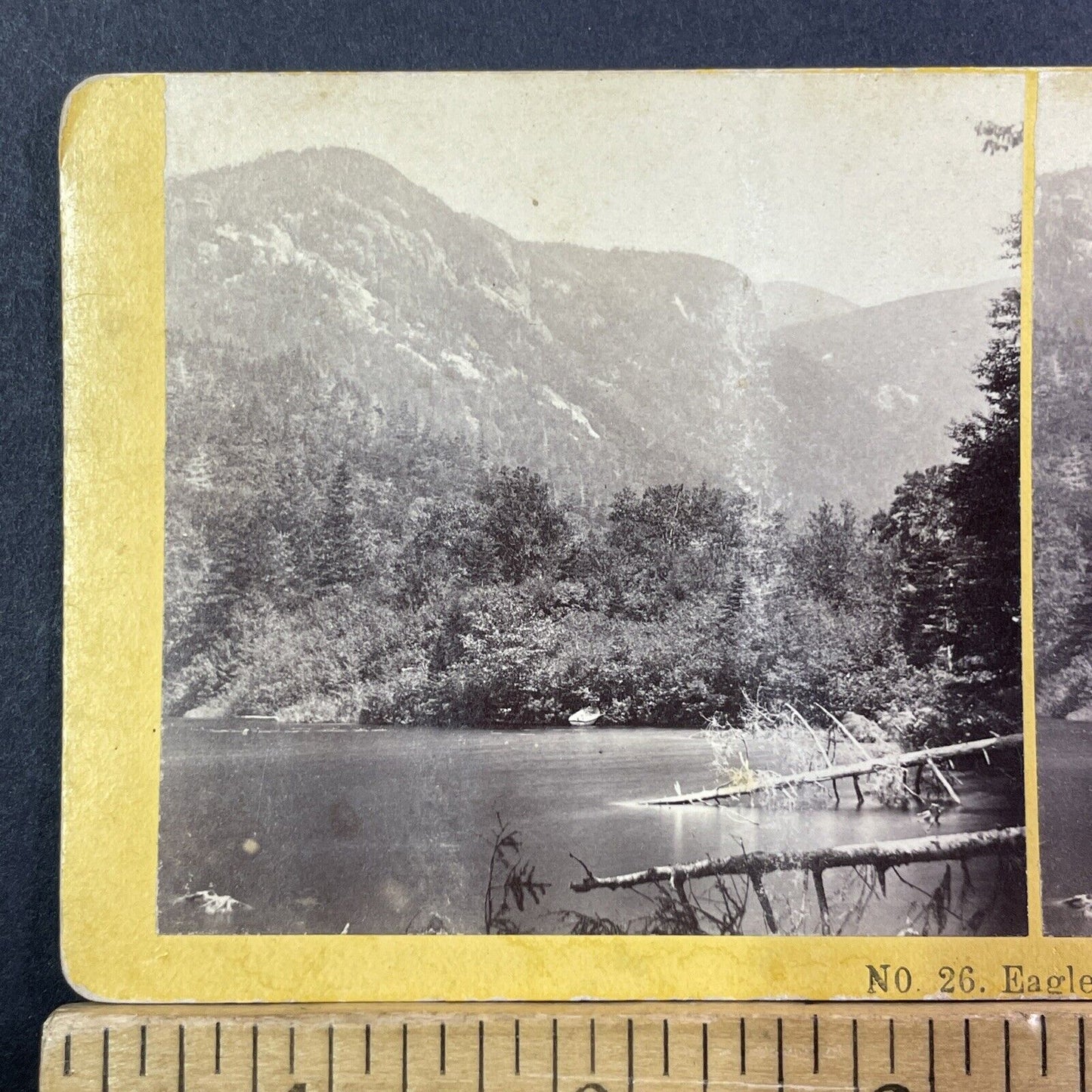 Echo Lake Franconia Notch Stereoview BW Kilburn Photo Card Antique c1870 X935