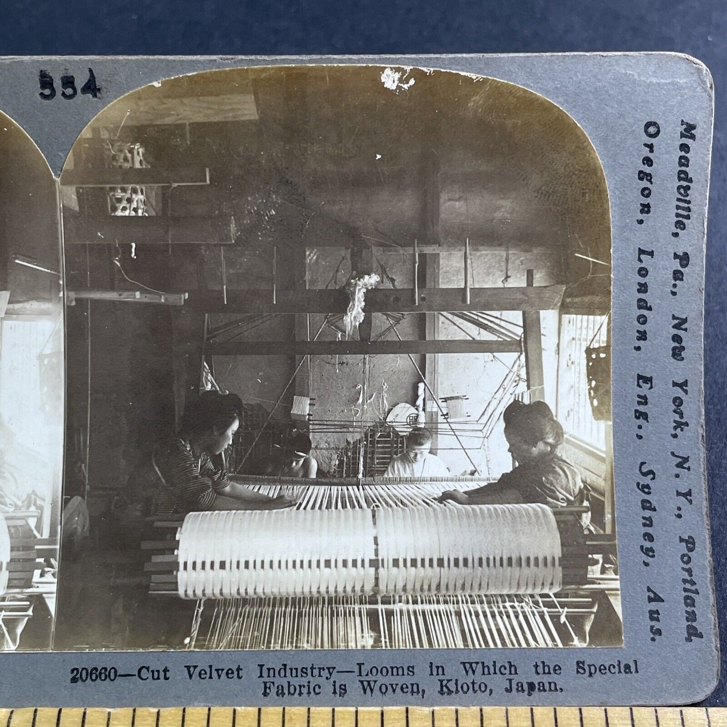 Antique 1904 Japanese Velvet Factory Kyoto Japan Stereoview Photo Card P2194