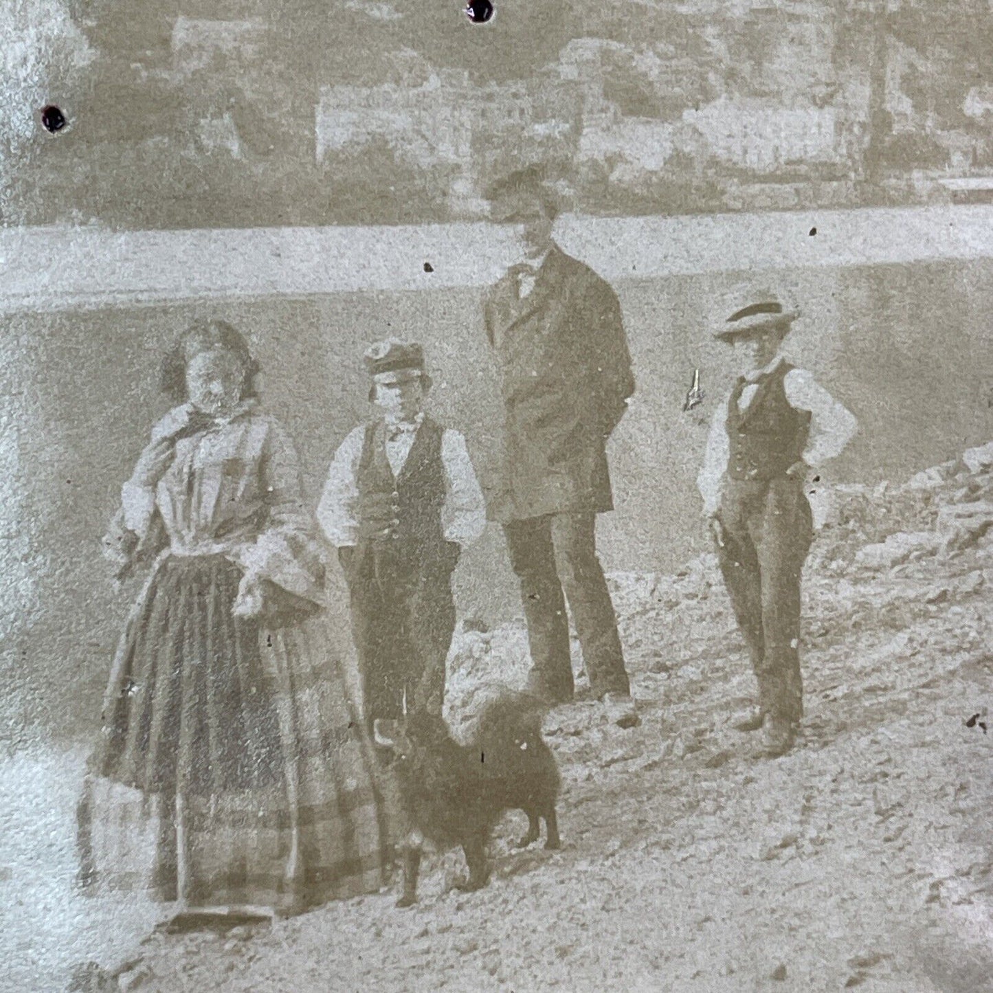 Family Plays Fetch With Dog Stereoview French Tissue Antique c1850s XT2114