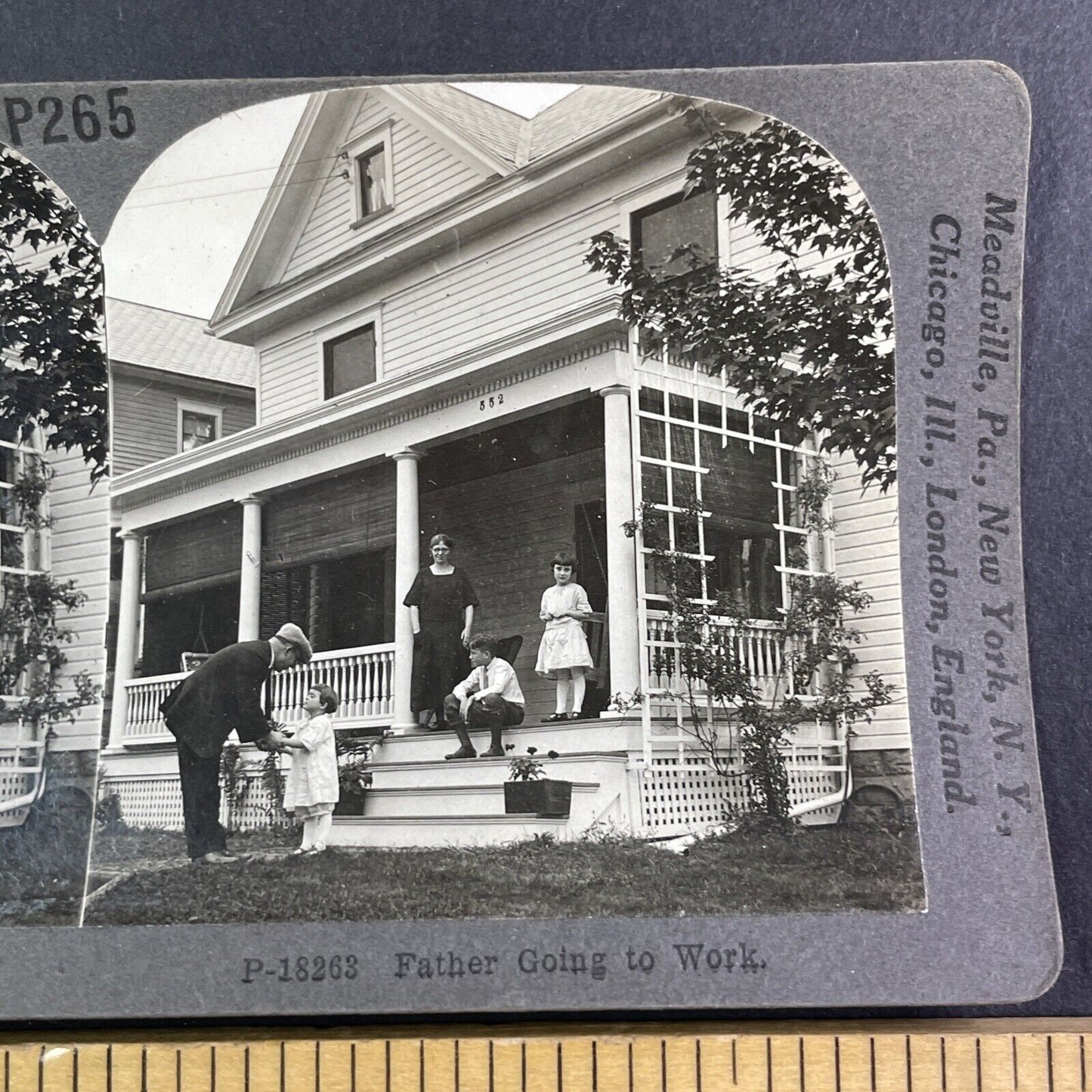 Father Leaves For Work Stereoview Scarce Late View Antique c1935 Y1356