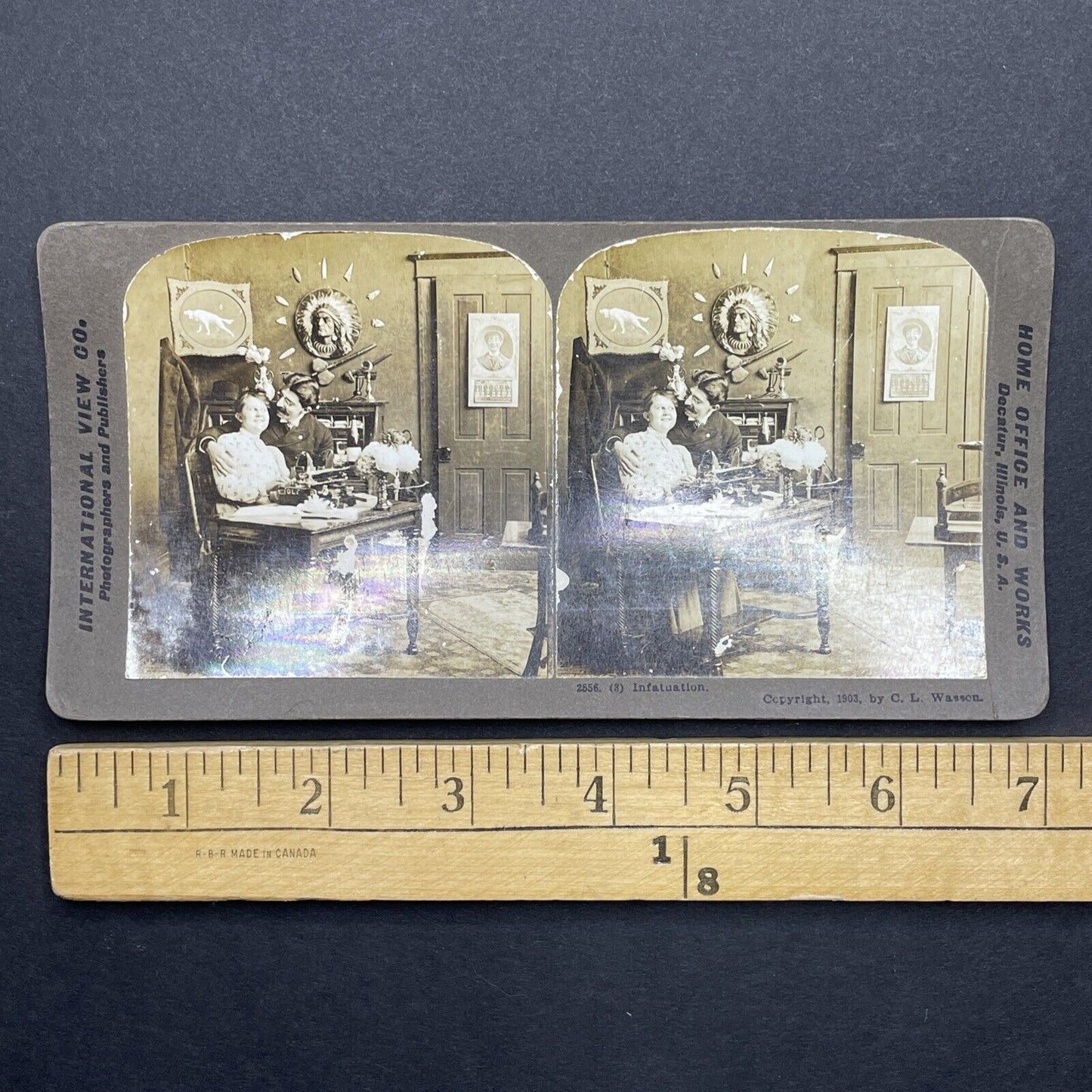 Antique 1903 Man Flirts With His Office Secretary Stereoview Photo Card P1805