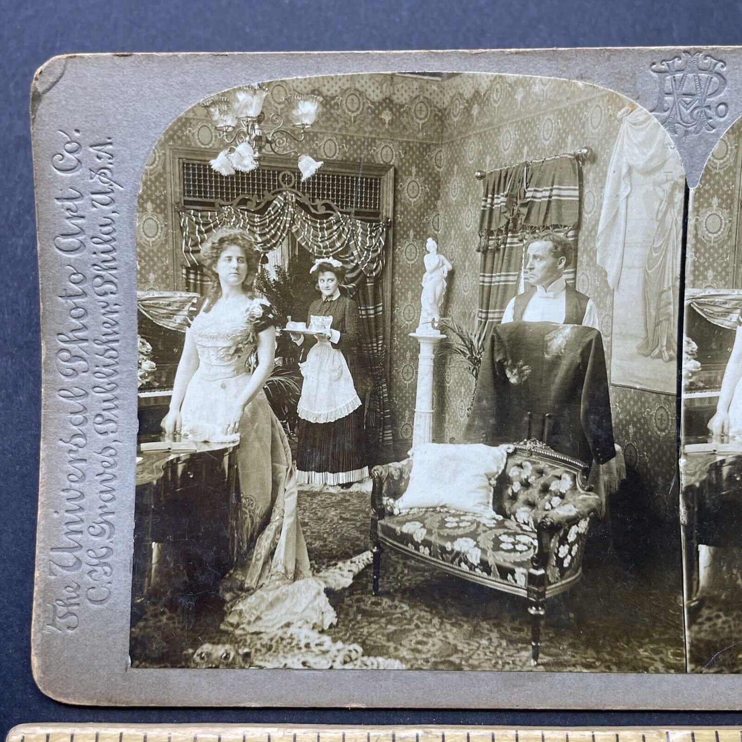 Antique 1901 Wife Accuses Husband Of Affair Stereoview Photo Card P2576