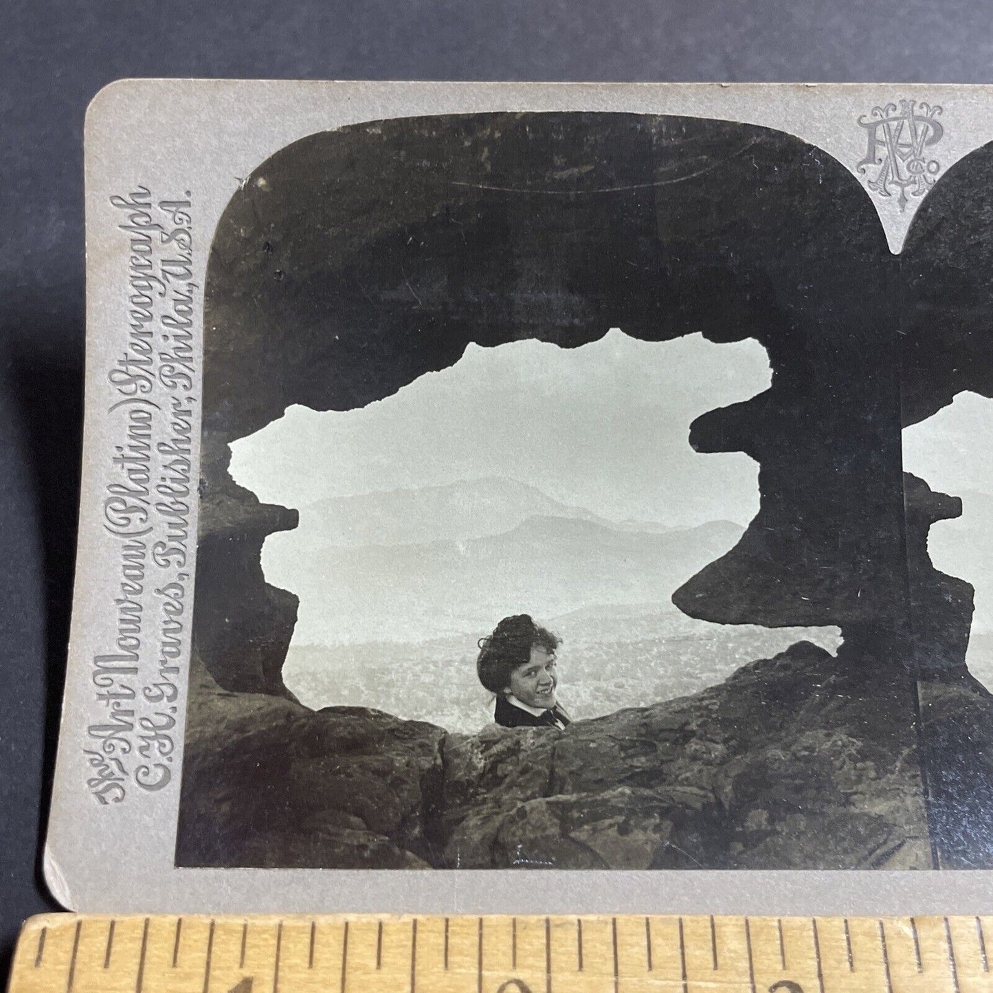 Antique 1900 Smiling Beautiful Woman Pikes Peak CO Stereoview Photo Card P5509