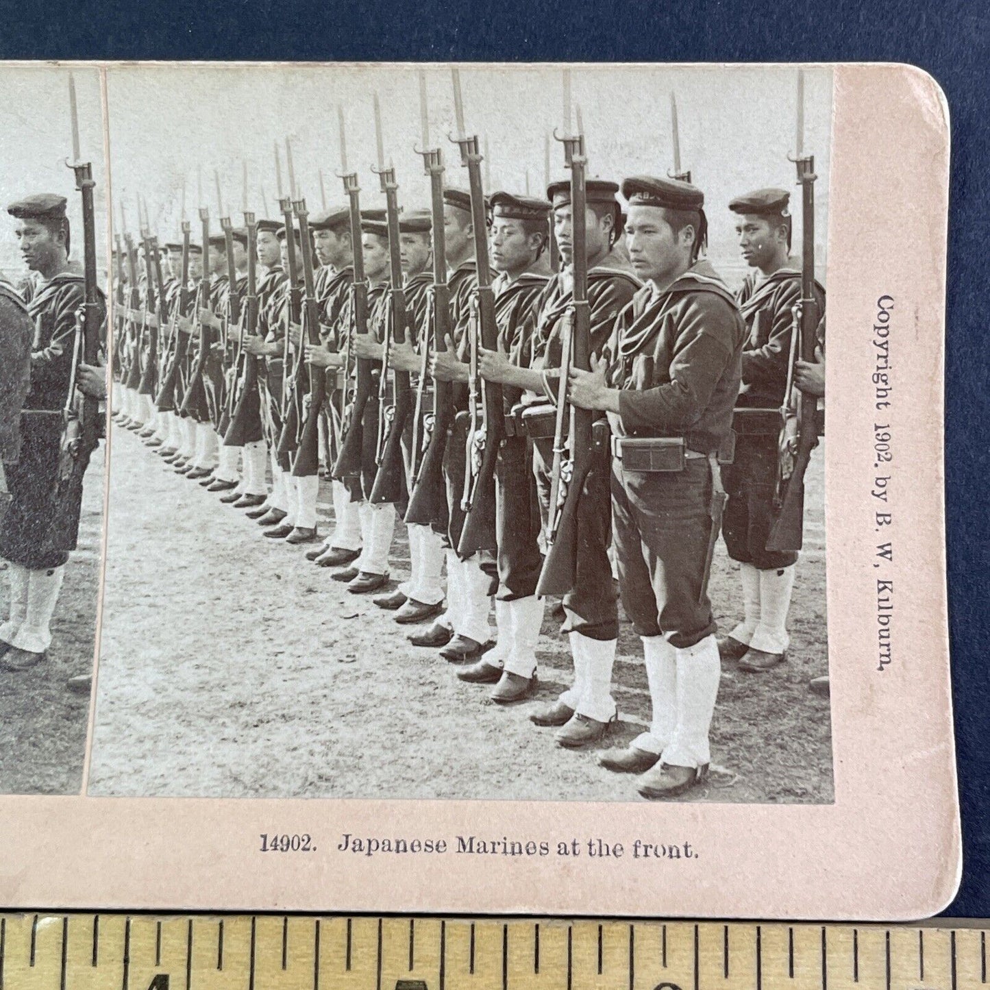 Japanese Marines Army Riflemen In Formation Stereoview Antique c1902 X2857