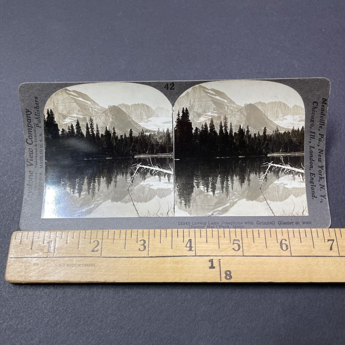 Antique 1910s Lake Josephine Glacier Park Montana Stereoview Photo Card V2175