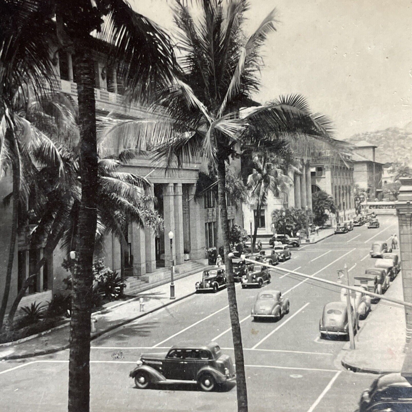 Antique 1930s Bishop Street Honolulu Hawaii Stereoview Photo Card P4974