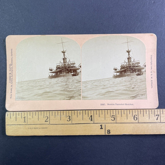 US Navy Gunship Patrol Vessel Stereoview BW Kilburn Antique c1898 X2844