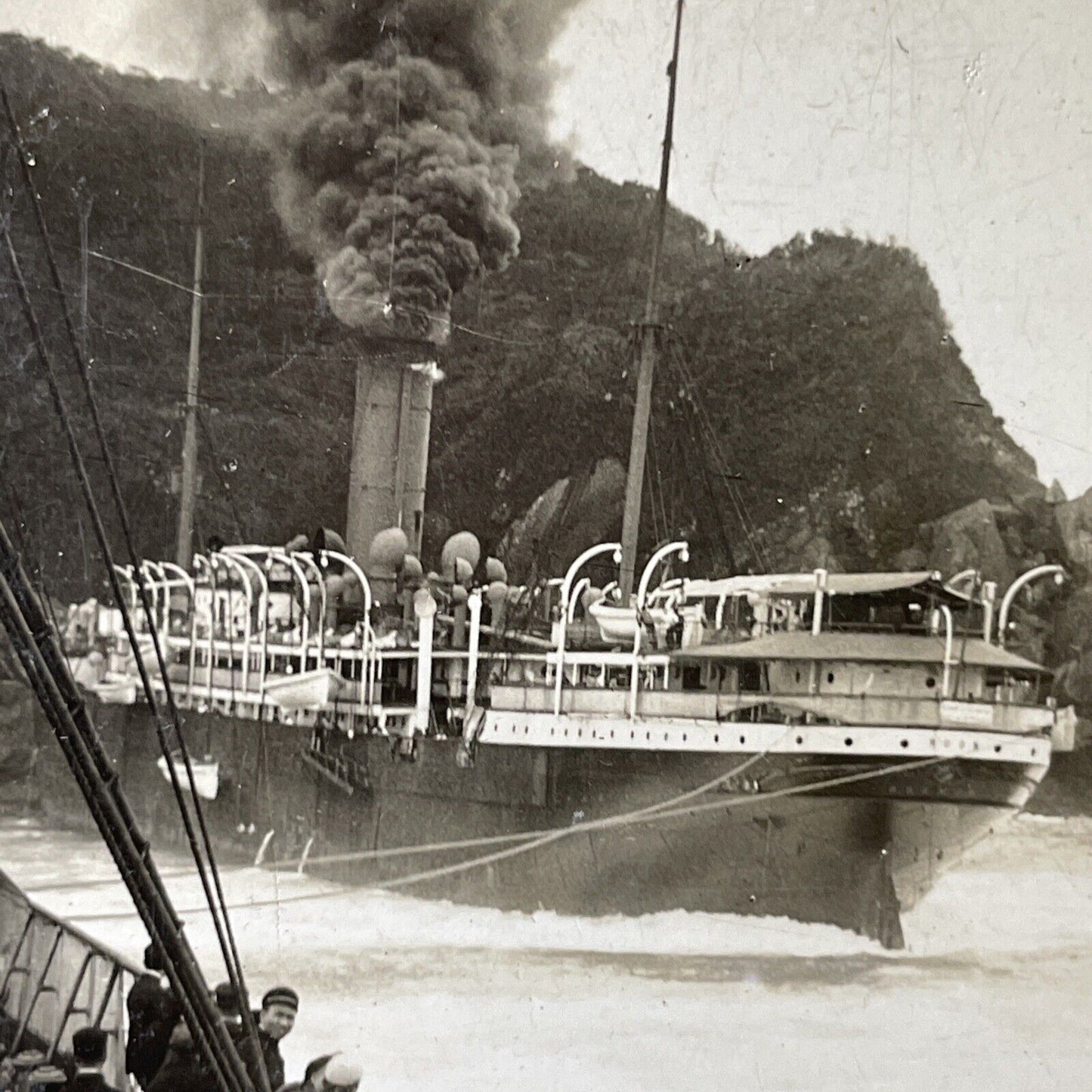 Antique 1907 SS Roon Norddeutscher Run Aground Japan Stereoview Photo Card P1011