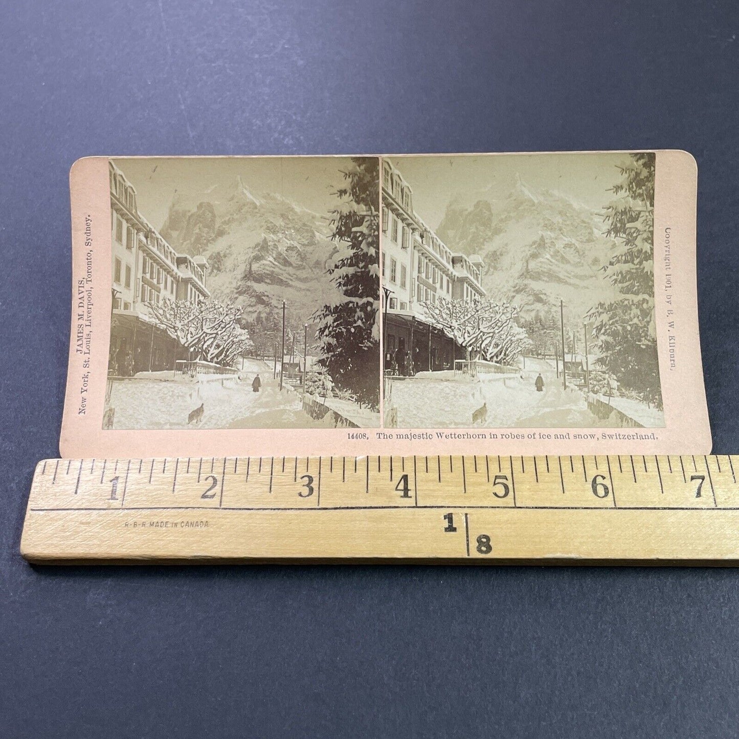 Antique 1901 Huge Snowstorm Grindelwald Switzerland Stereoview Photo Card P3932