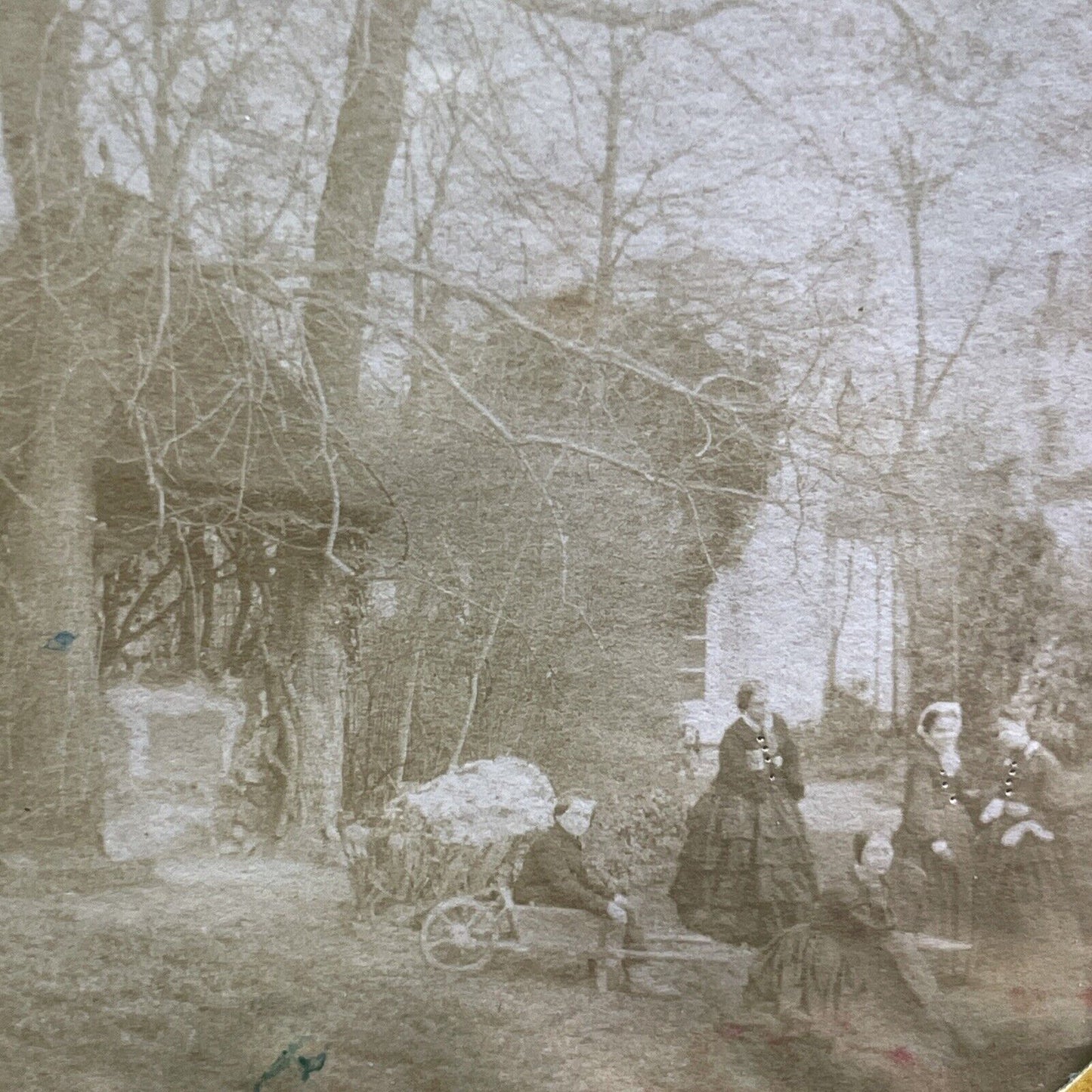 Children Playing In York Ontario Stereoview French Tissue Antique c1850s XT2115