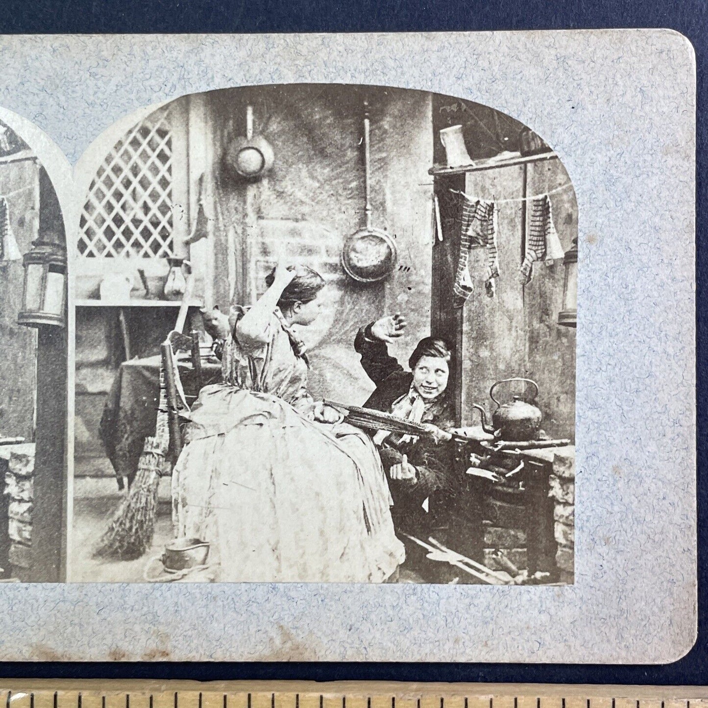 Young Boy Starting Trouble Stereoview Early Salt Print Antique c1850s Y434