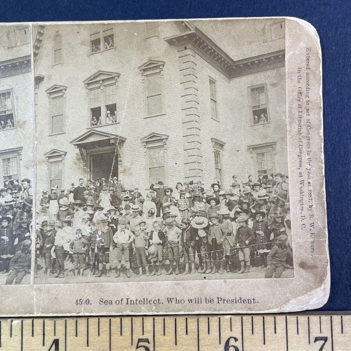 Teachers And Children In Front Of Victorian School Stereoview Antique 1887 X3132