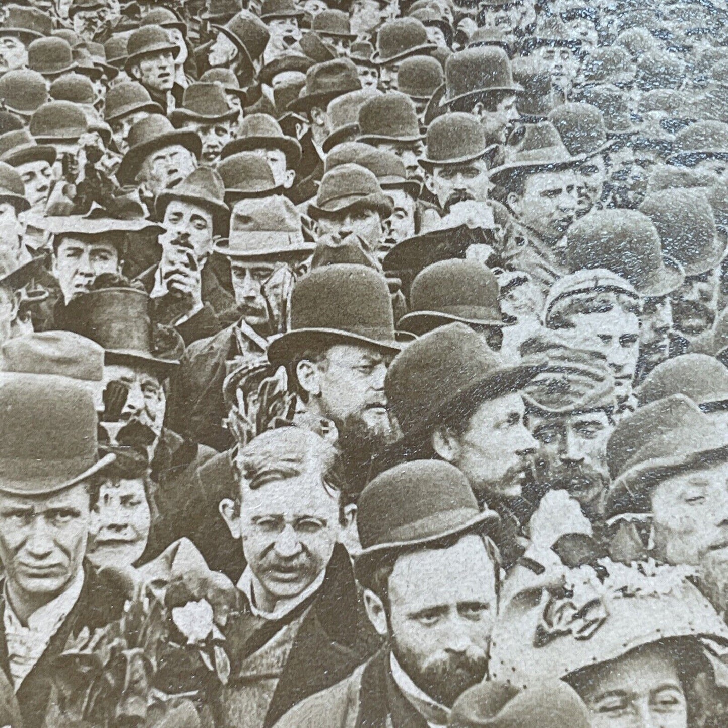 Antique 1893 Victorian Cheering Crowds Gather Stereoview Photo Card P2262
