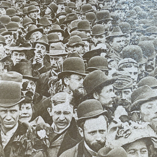 Antique 1893 Victorian Cheering Crowds Gather Stereoview Photo Card P2262