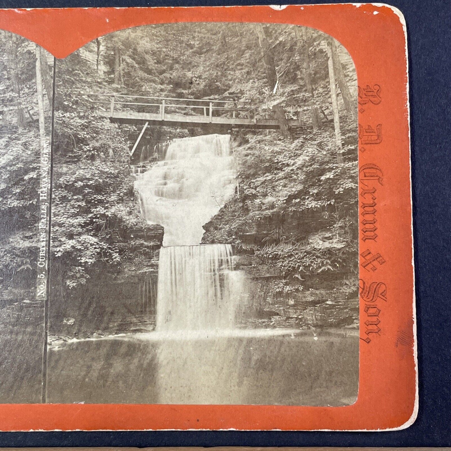 Watkins Glen Curtain Falls New York Stereoview R.D. Crum Antique c1870s Y1813