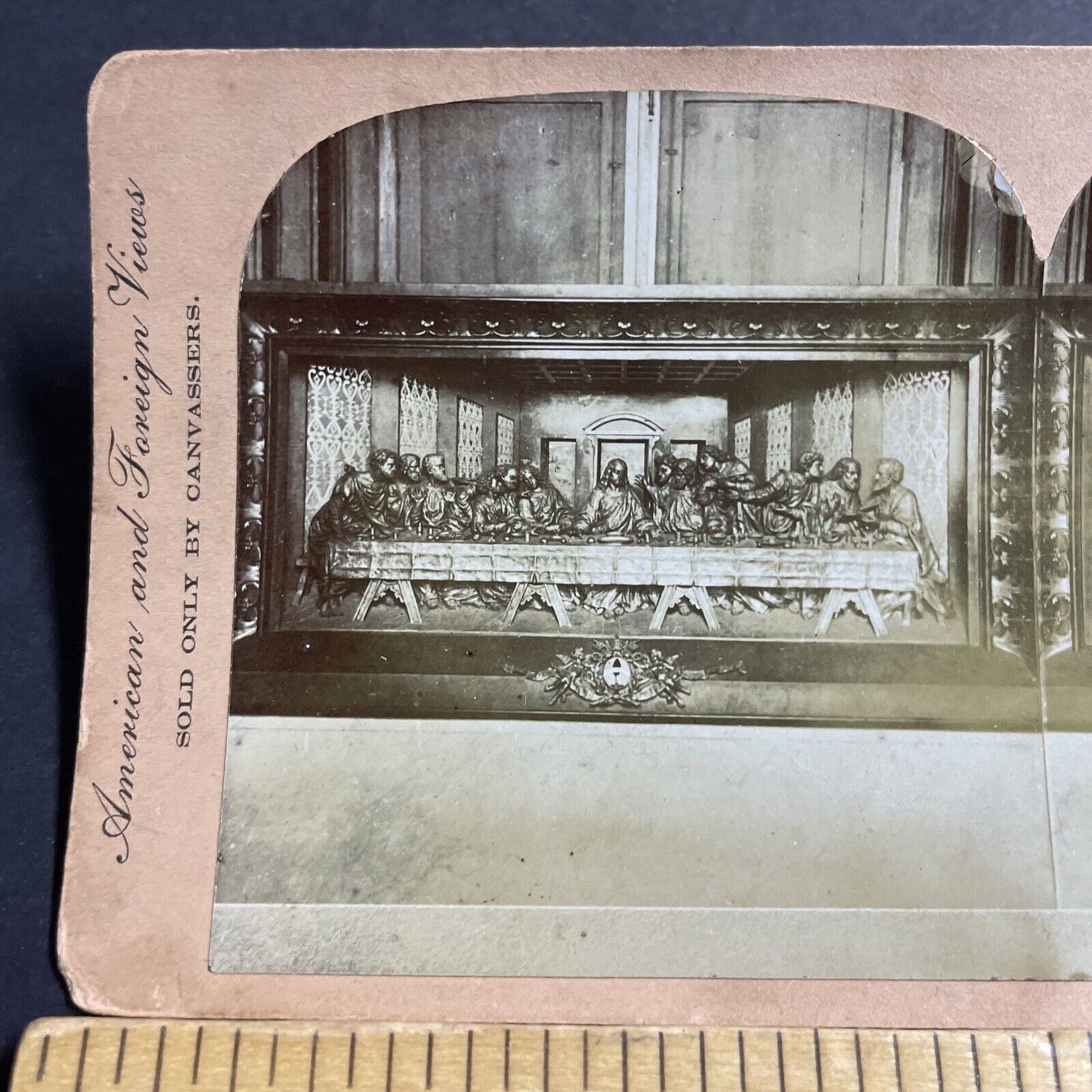 Antique 1890s The Last Supper Wood Carving Art Stereoview Photo Card P5073