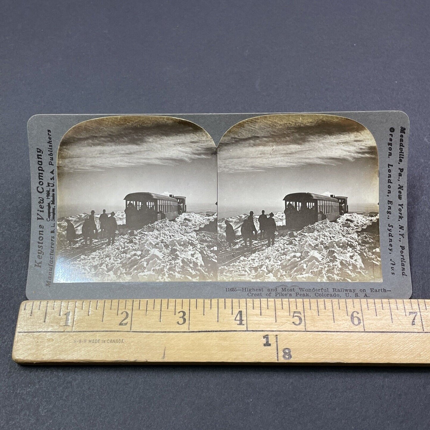 Antique 1901 Pike's Peak CO Railroad Snowstorm Train Stereoview Photo Card V1972