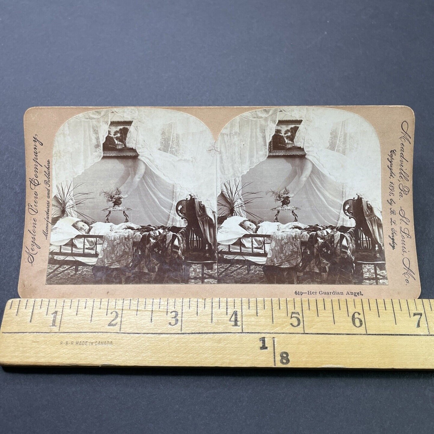 Antique 1898 Angel Watches Over Sick Child Stereoview Photo Card P2813