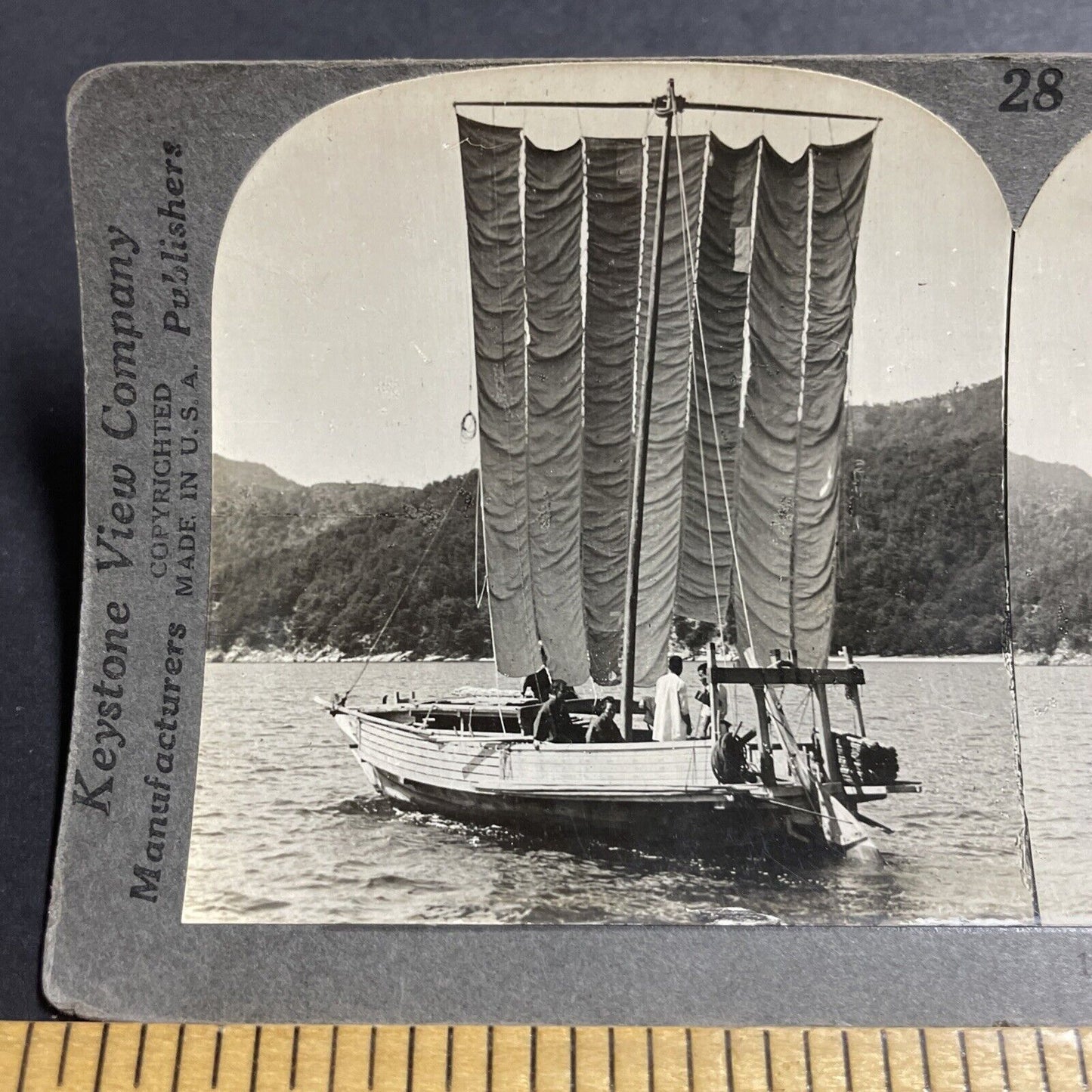 Antique 1910s Fishing Boat Sailboat Coast Of Japan Stereoview Photo Card P5039