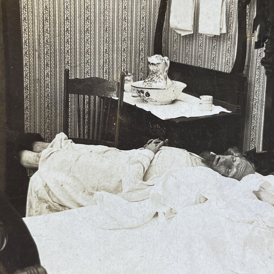 Antique 1903 Man Sleeps With Feet Out Of Doorway Stereoview Photo Card P2656