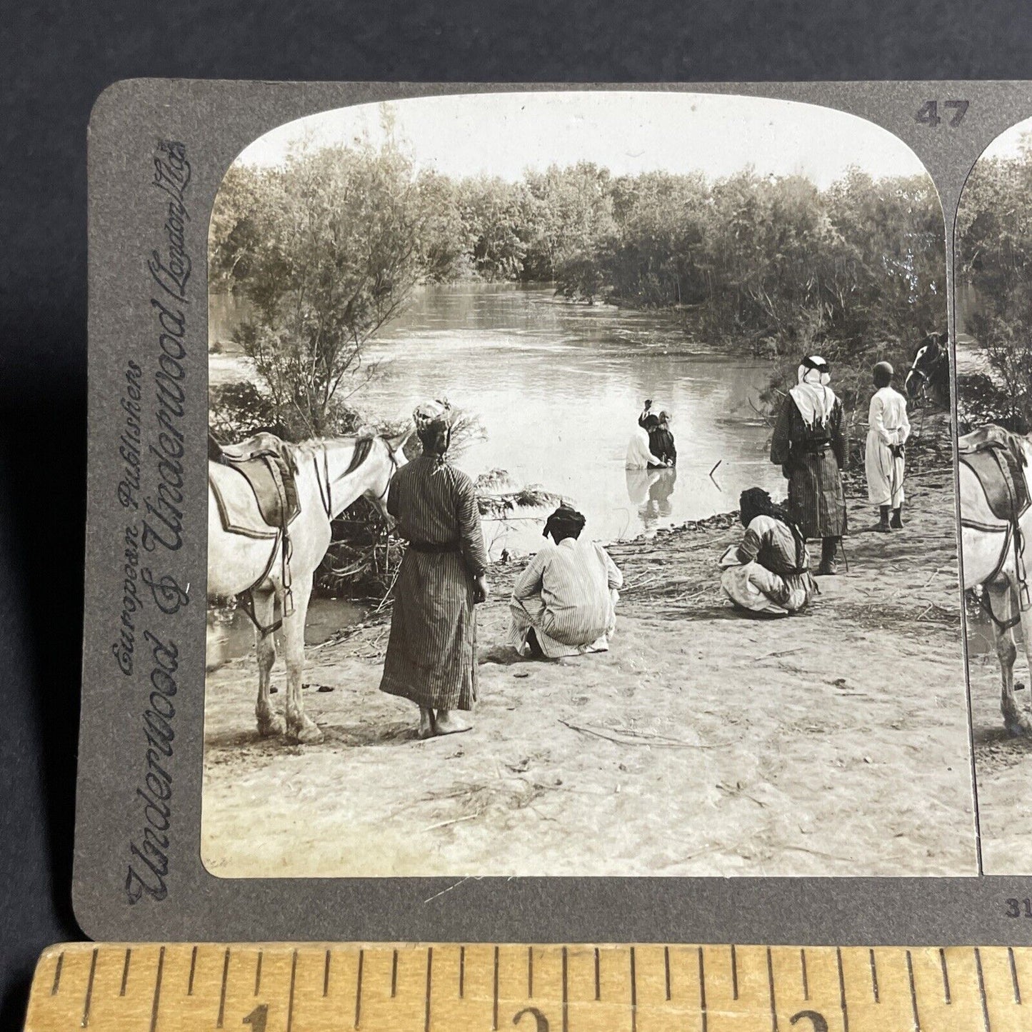 Antique 1903 Christian Bapitism In The Jordan River Stereoview Photo Card P4368