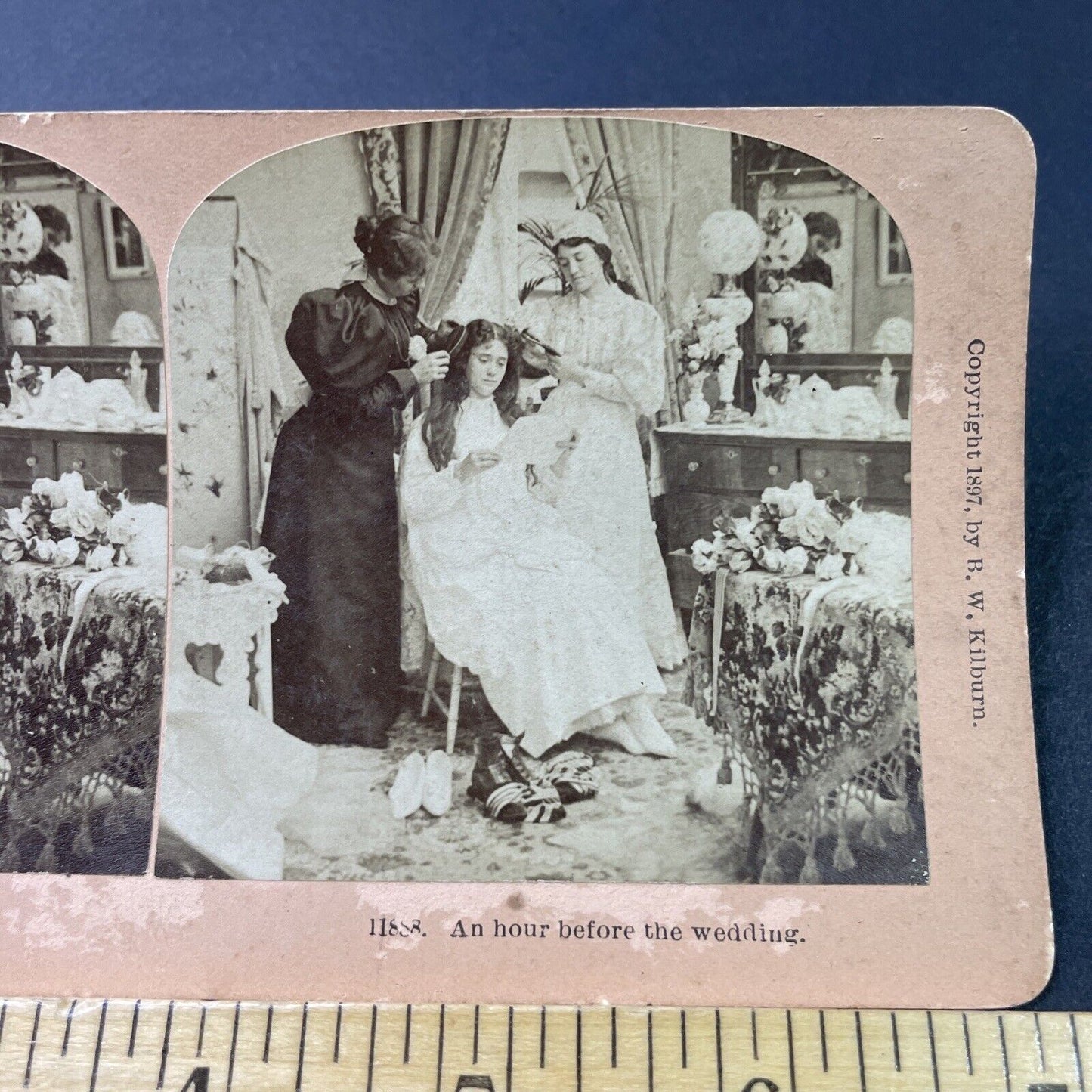 Antique 1897 Maid Servants Dress A Brides Hair Stereoview Photo Card P2950