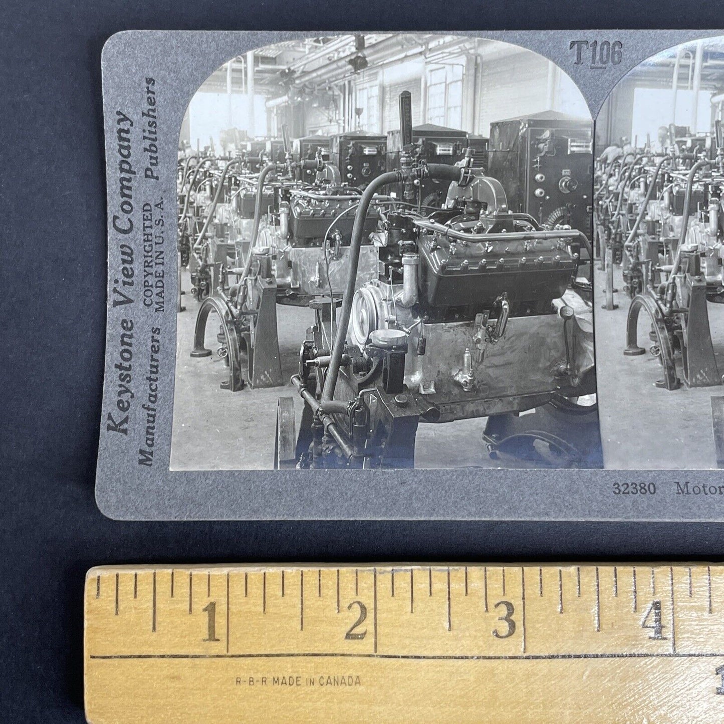 Antique 1918 Automobile Car Engline Plant Detroit MI Stereoview Photo Card P973