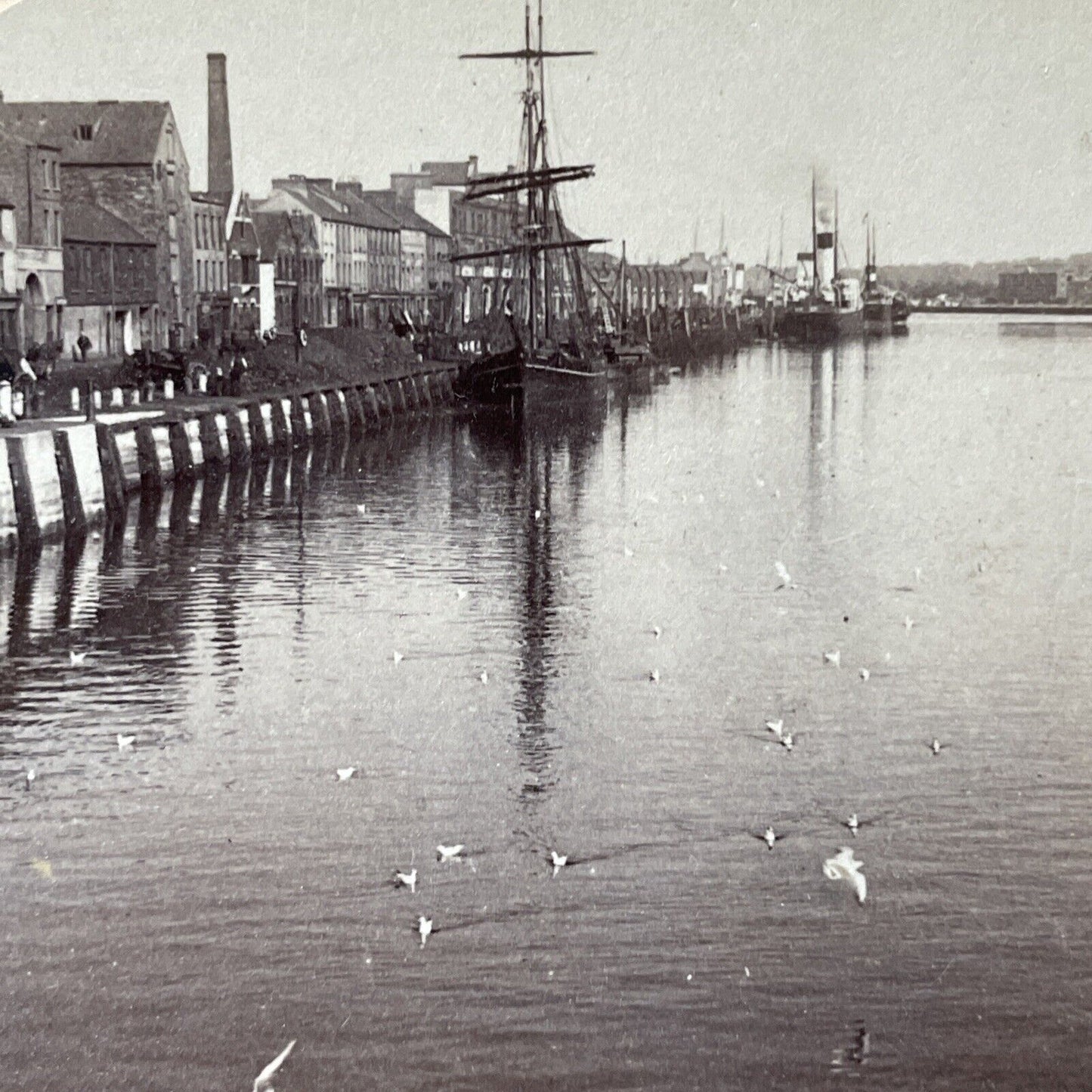 Antique 1901 City Of Cork Ireland Port View Stereoview Photo Card V3205