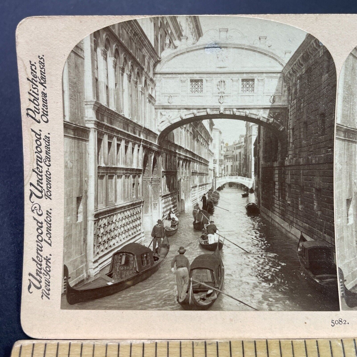 Antique 1898 Gondola Boats Venice Italy Stereoview Photo Card P3817