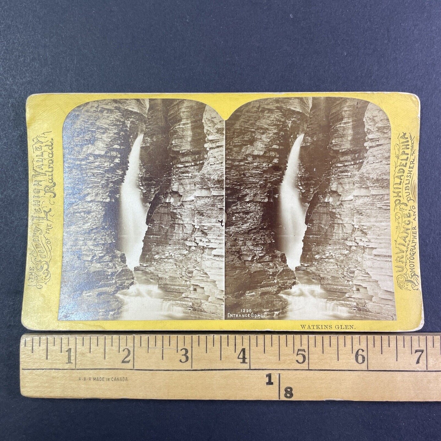 Lehigh Valley Railroad Stereoview Gorge Falls Watkins Glen Antique c1870s Y2166