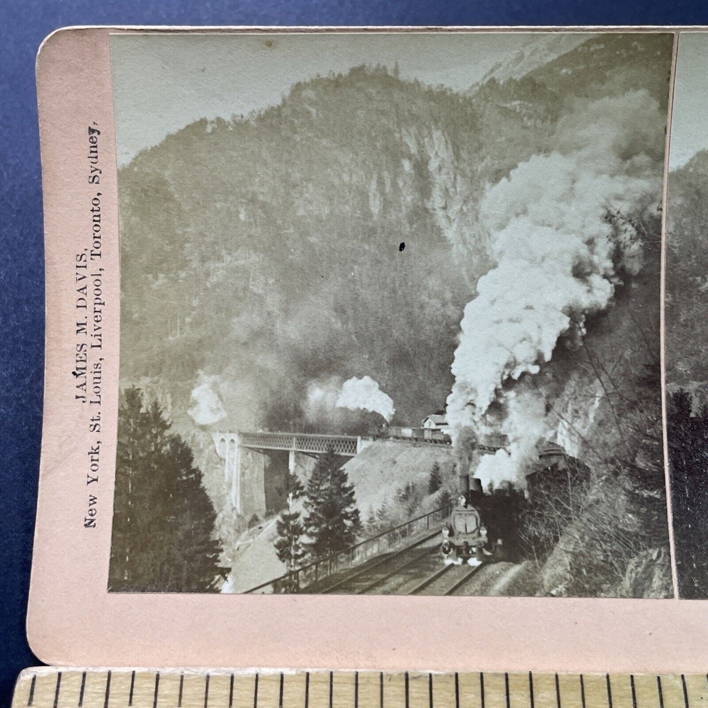 Antique 1902 St. Gotthard Railroad Switzerland Stereoview Photo Card P3905