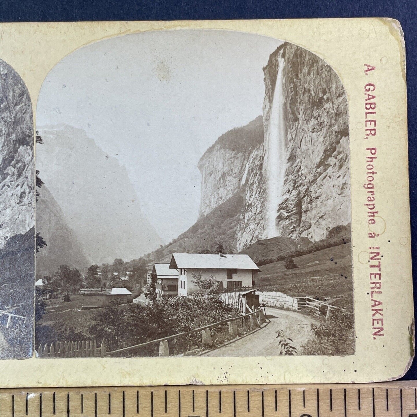 Lauterbrunnen Waterall Switzerland Stereoview A. Gabler Antique c1872 X3821