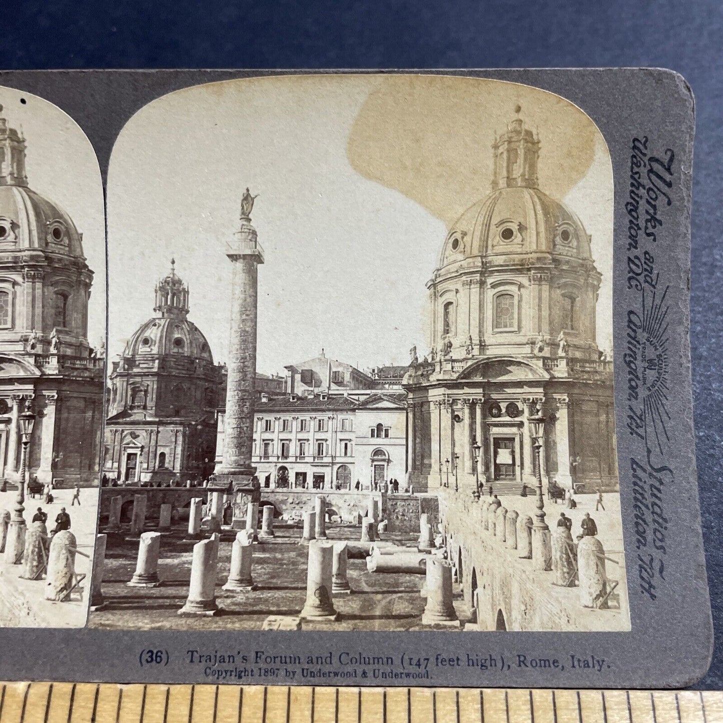 Antique 1897 Trajan's Forum In Rome Italy Stereoview Photo Card P5149