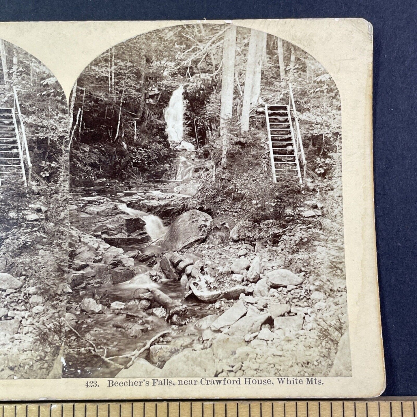 Beecher's Falls near Crawford House Stereoview New Hampshire c1870s Y1878