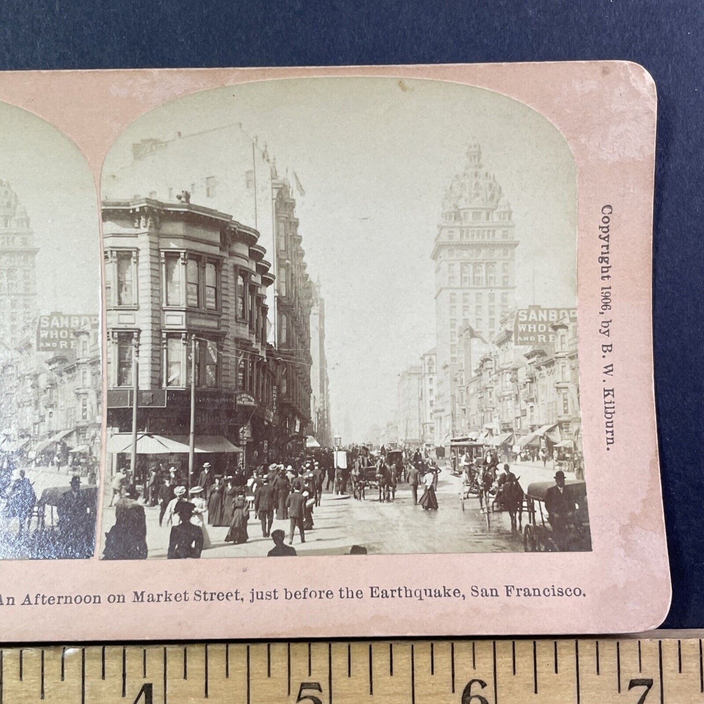 San Francisco Market Street Downtown Stereoview Photo Card Antique 1906 X805