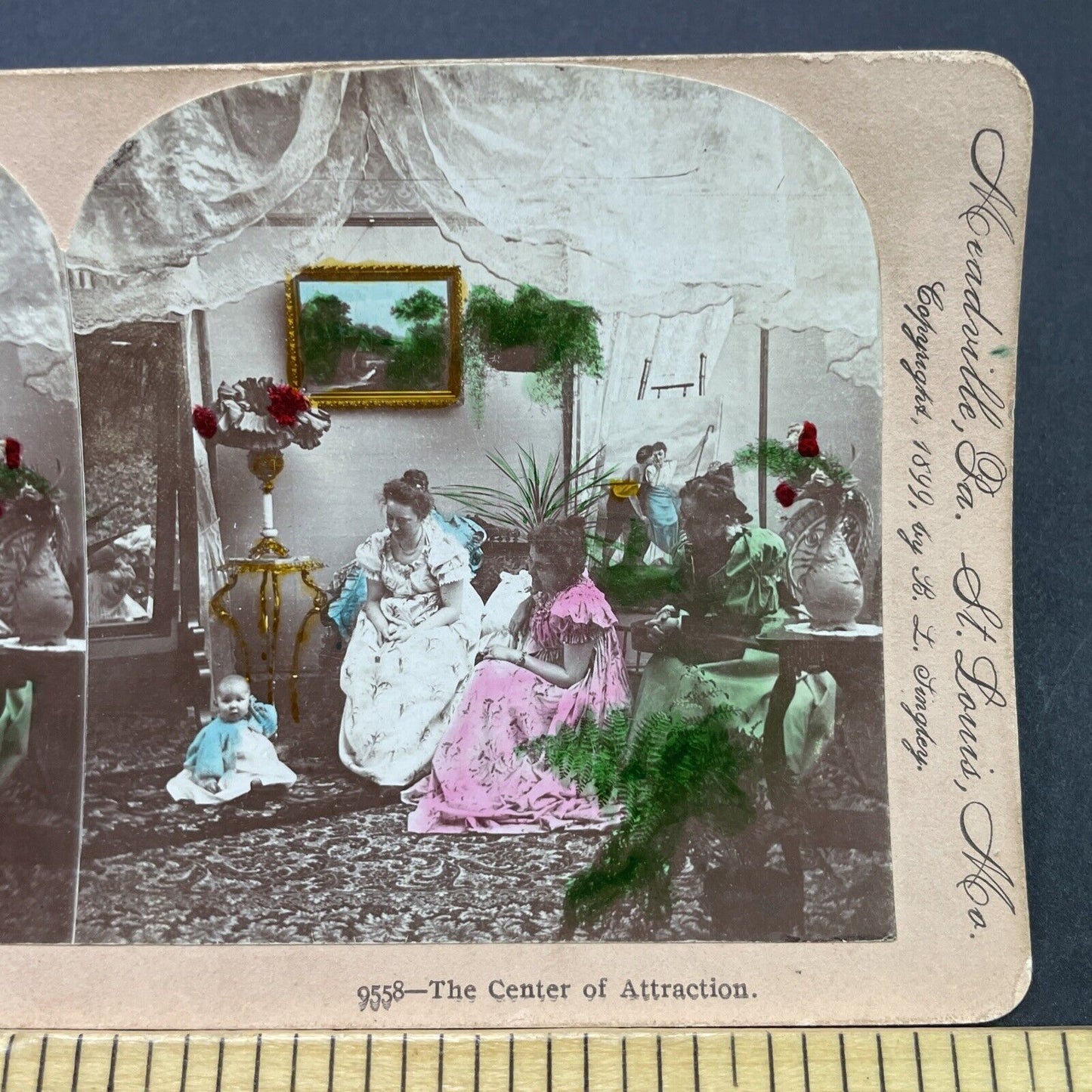 Antique 1899 Women Watch Over Newborn Baby Stereoview Photo Card P2689