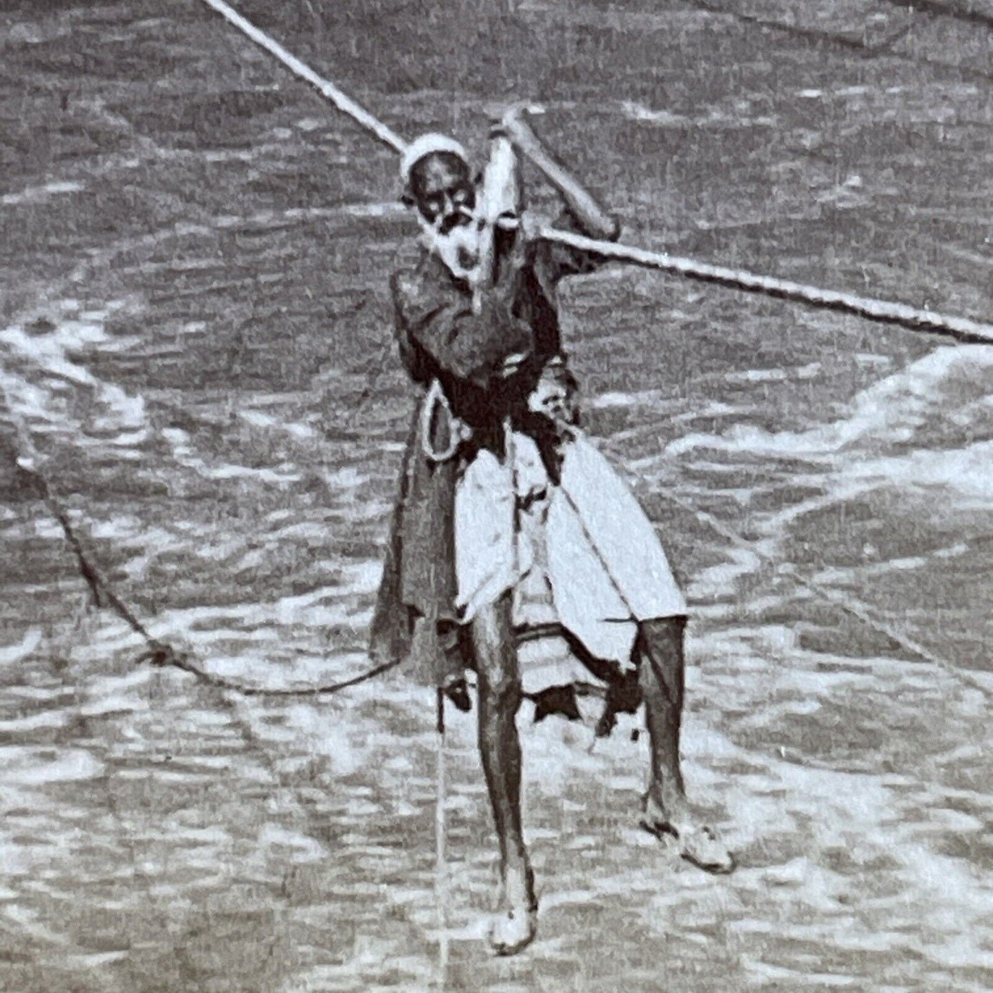 Antique 1903 Man Dangling Over Flood Waters Floods Stereoview Photo Card P5654