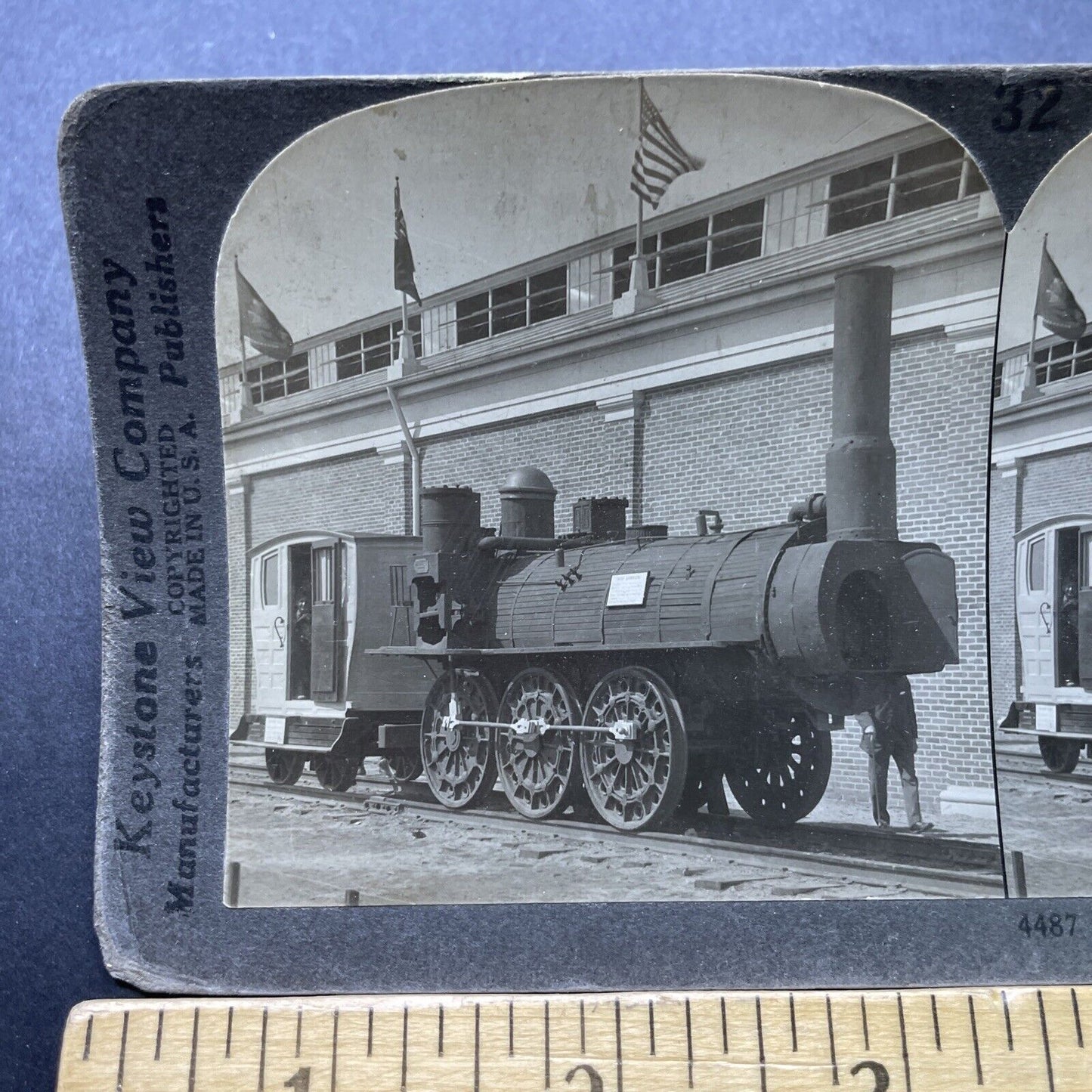 Antique 1910s The Samson Train Locomotive Stereoview Photo Card P2439