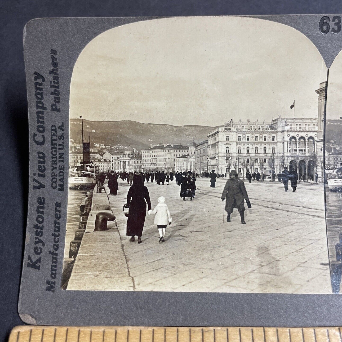 Antique 1920s Trieste Italy Waterfront And City View Stereoview Photo Card P4904