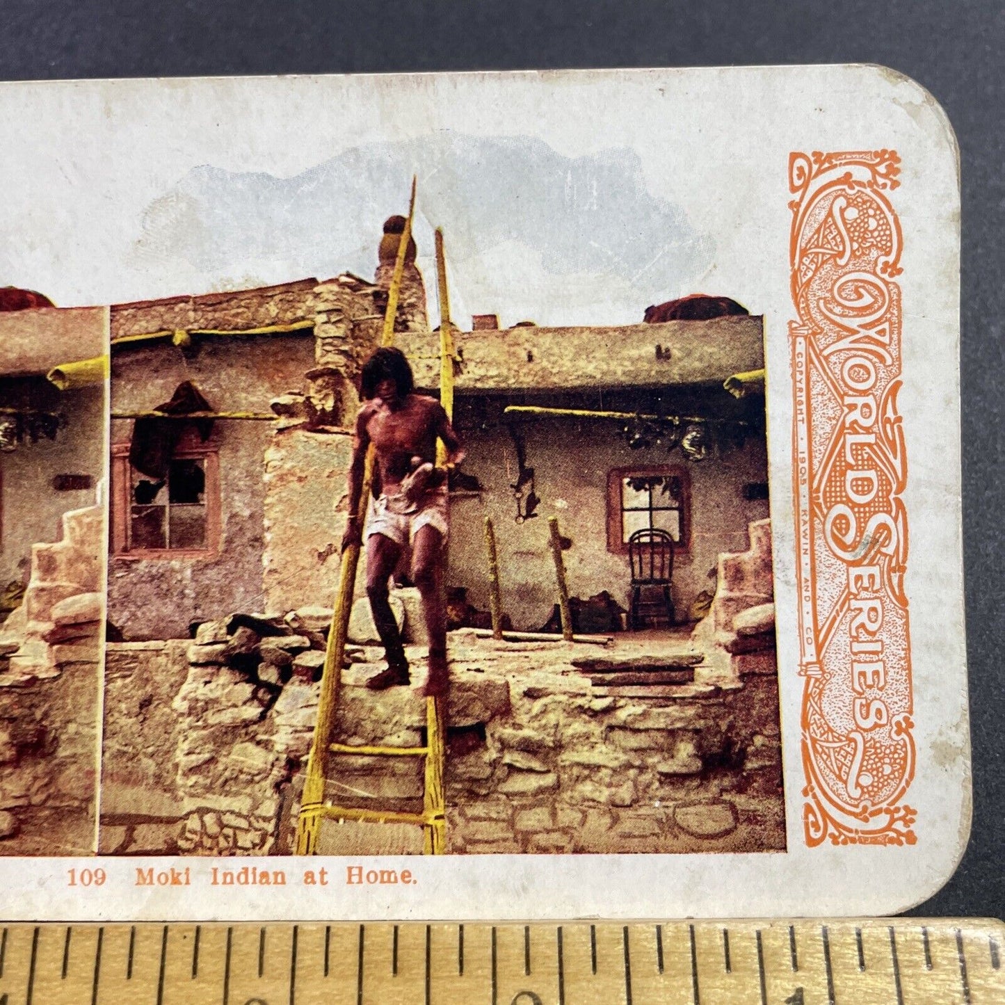 Antique 1905 Moki Native American Indian At House Stereoview Photo Card Q2242