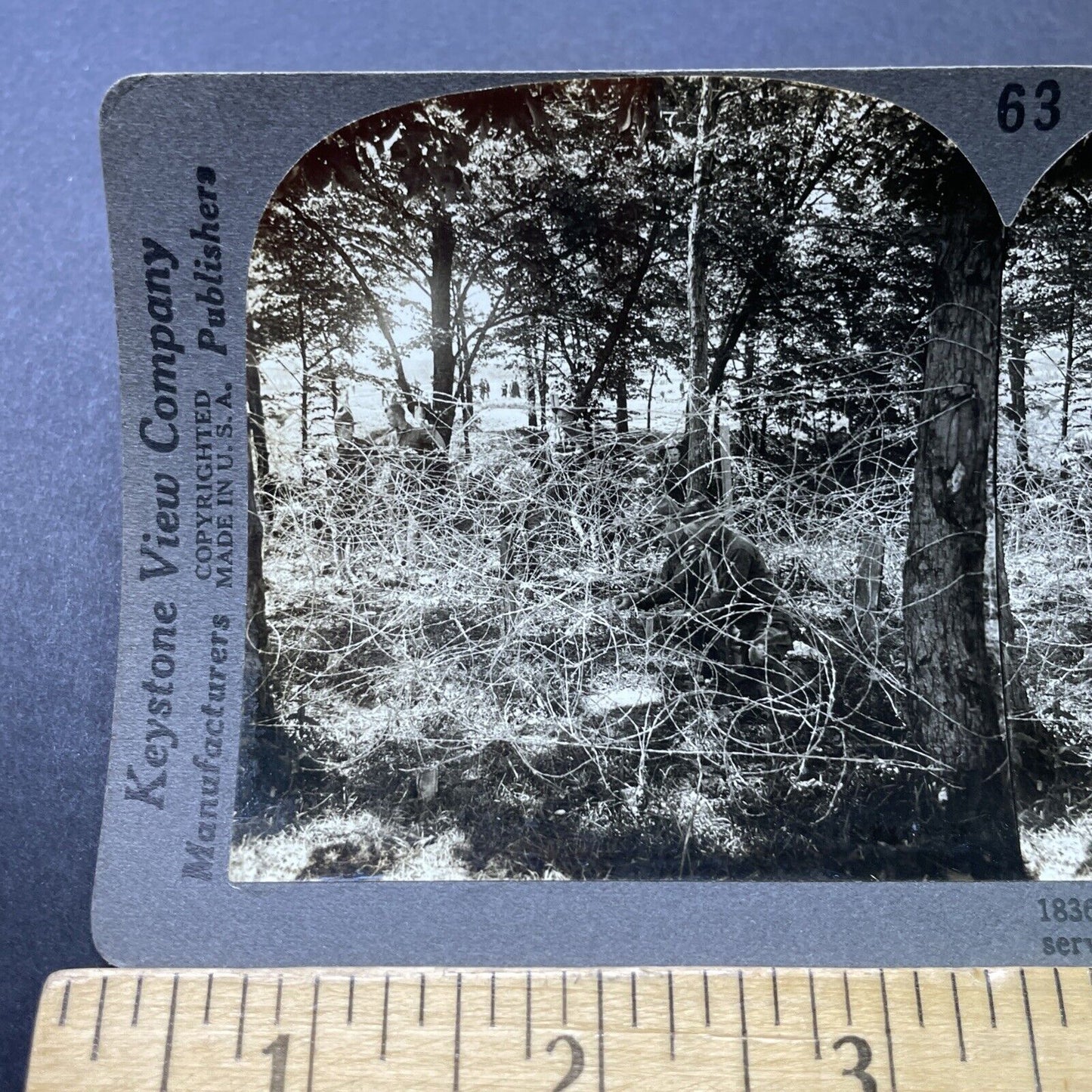 Antique 1918 WW1 US Army Reserves Razor  Wire Stereoview Photo Card P2743