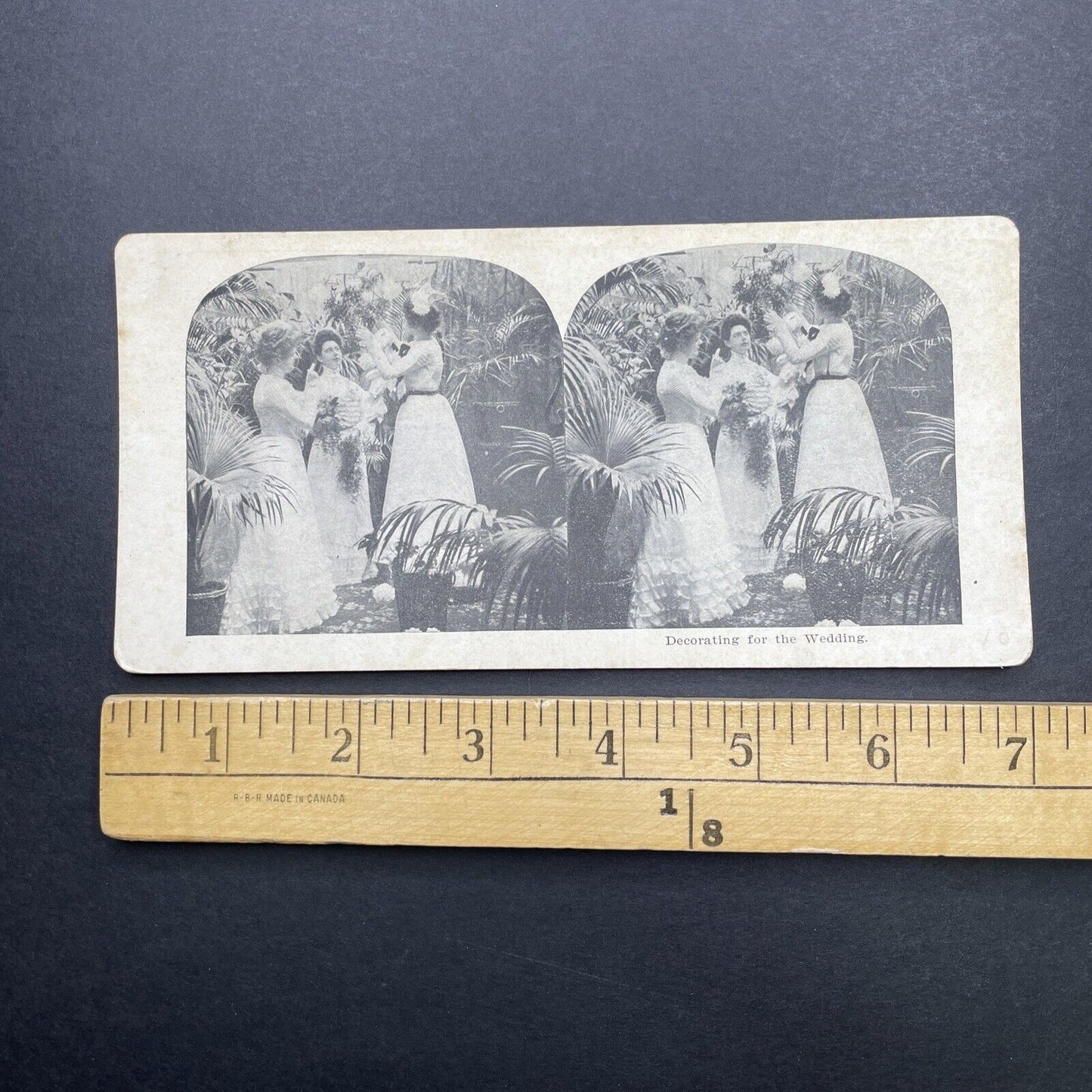 Antique 1905 Bridesmaids Decorating For Wedding Stereoview Photo Card P580-031