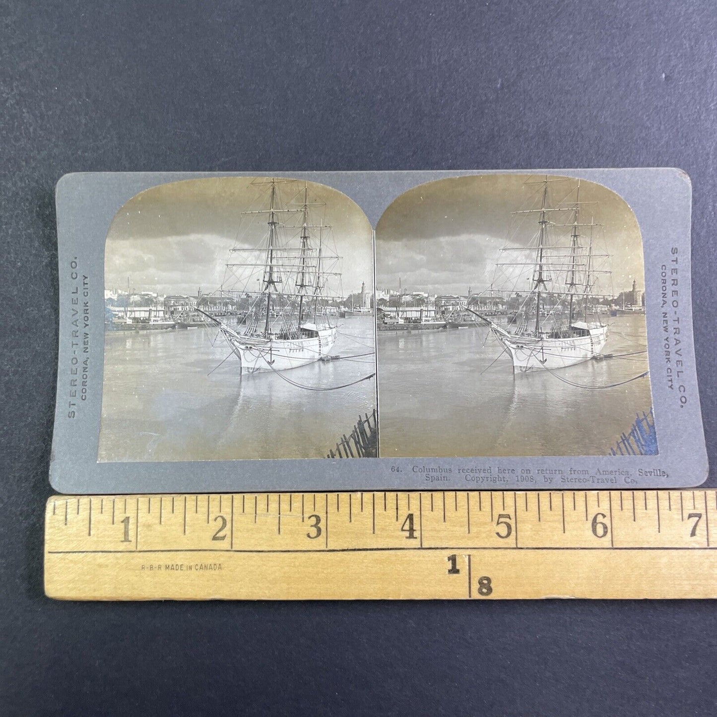 Sailing Ship in Seville Spain Stereoview Harbor View Antique c1908 X4211