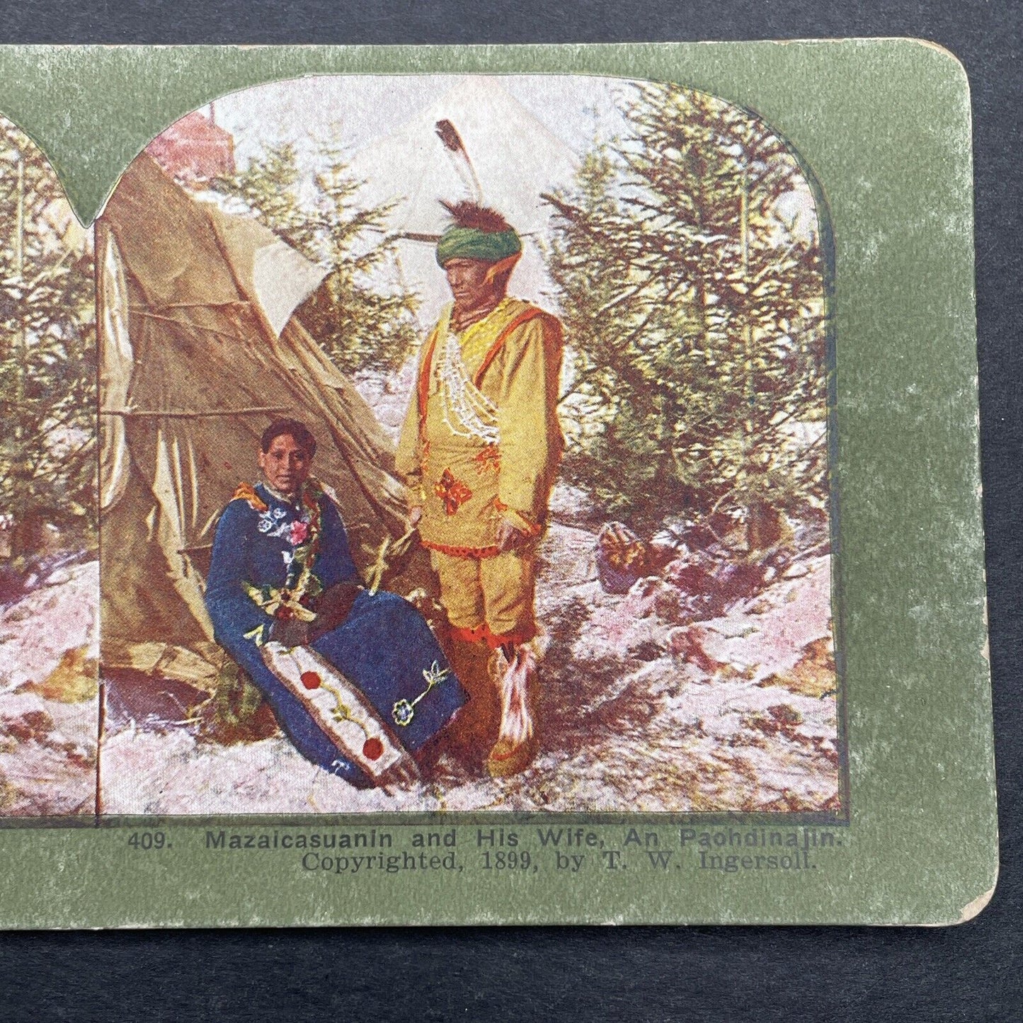 Antique 1899 Sioux Warrior And His Wife In Camp Stereoview Photo Card P580-064