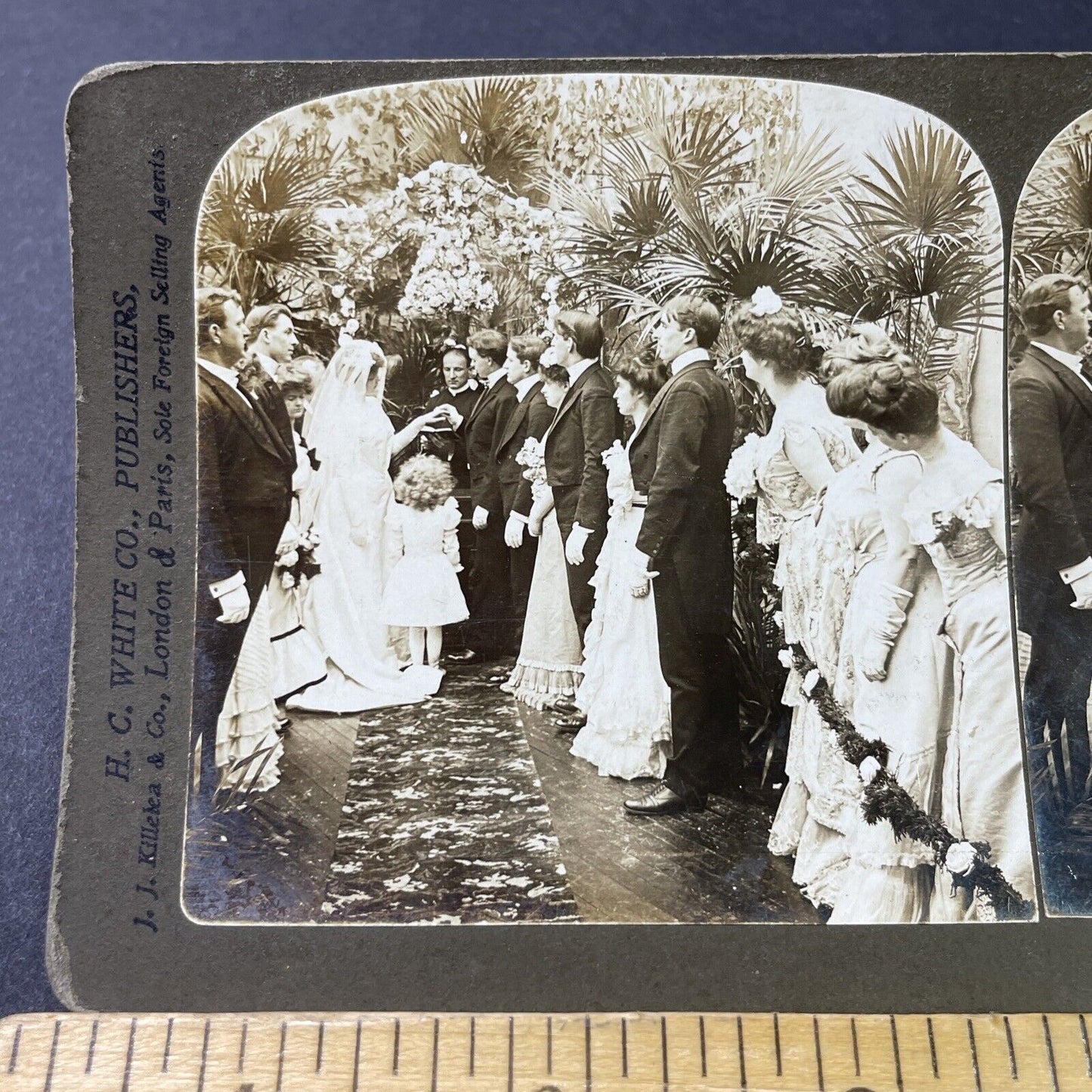 Antique 1902 Groom Places Ring On Victorian Bride Stereoview Photo Card P2990