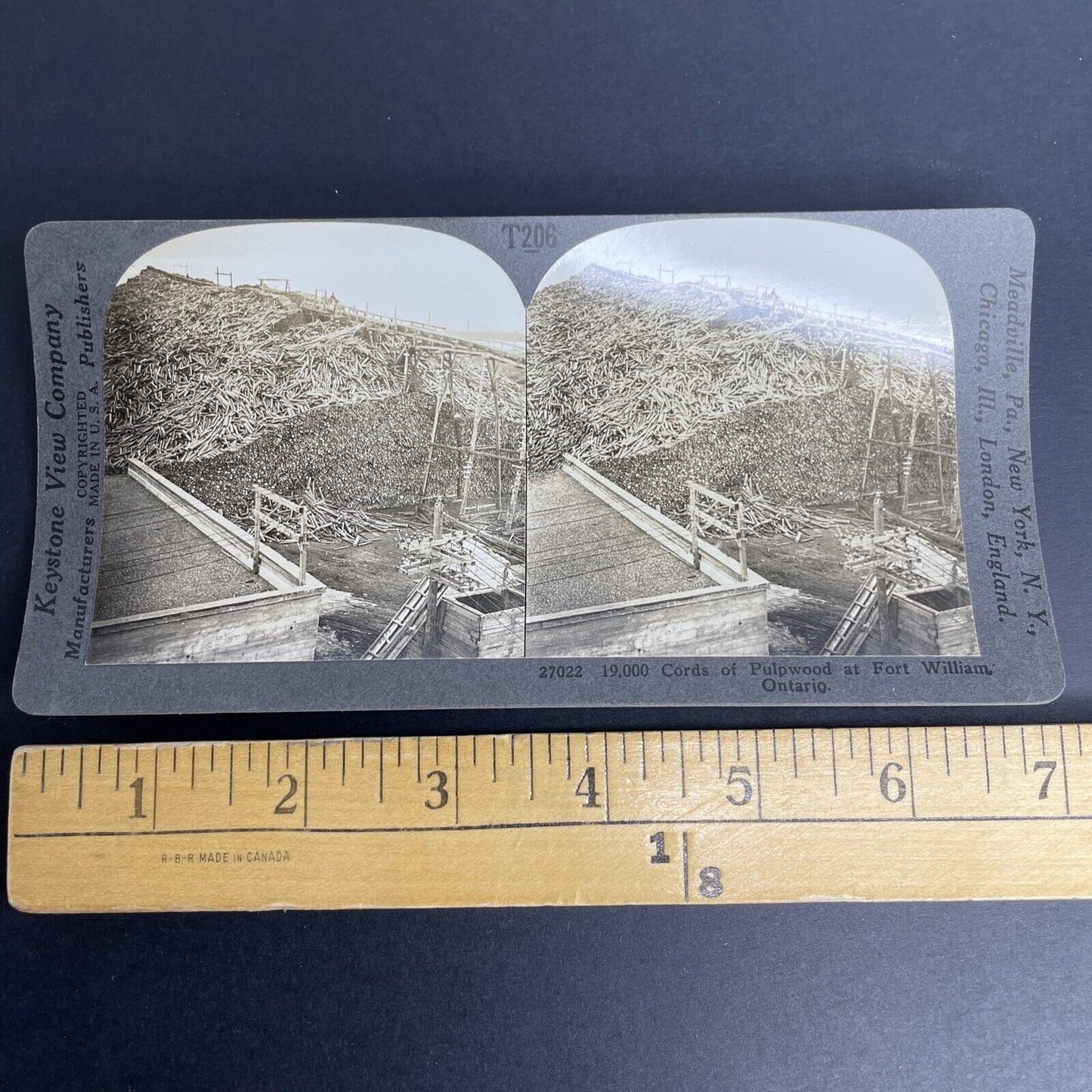 Antique 1908 Logging Mill Thunder Bay Ontario Stereoview Photo Card PC834